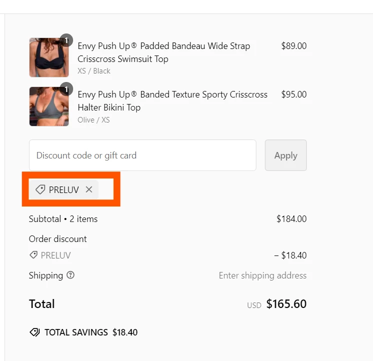 Voda Swim verified Coupon code PRELUV